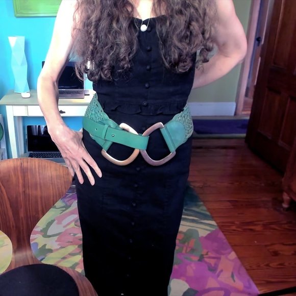 Linea Pelle Teal Woven Brass D-Rings Hip Belt Size S - Picture 4 of 5